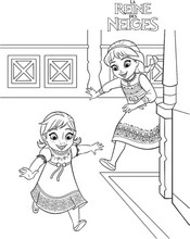 coloriage elsa et anna enfants qui jouent